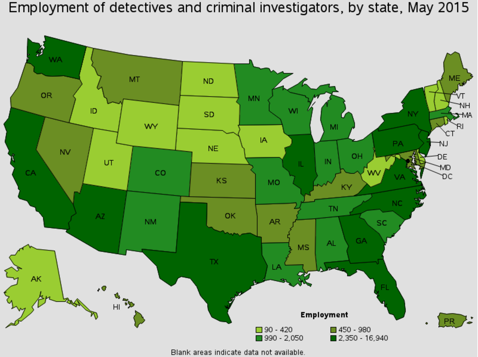 police detective employment by state